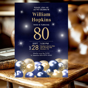 Birthday Party Navy Blue Gold Balloons Foto Einladung