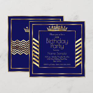 Birthday Party Navy Blue Gold Crown Art Deco Einladung