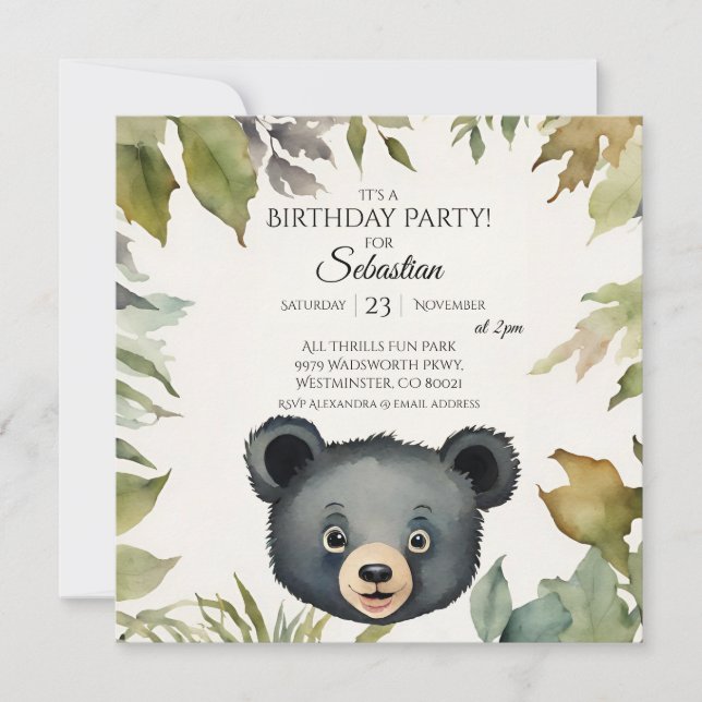 Birthday Party niedlich Bear Woodland Einladung (Vorderseite)