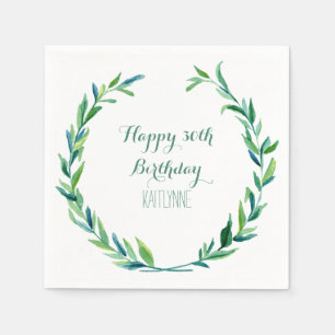 Birthday Party Olive Leaf Laurel Wreath Modern Serviette