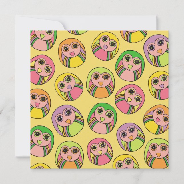 Birthday Party Owl Regenbogen Muster Einladung (Vorderseite)