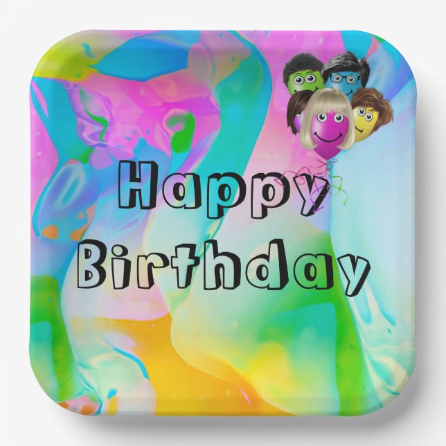 Birthday Party People Balloons Pappteller (Vorderseite)