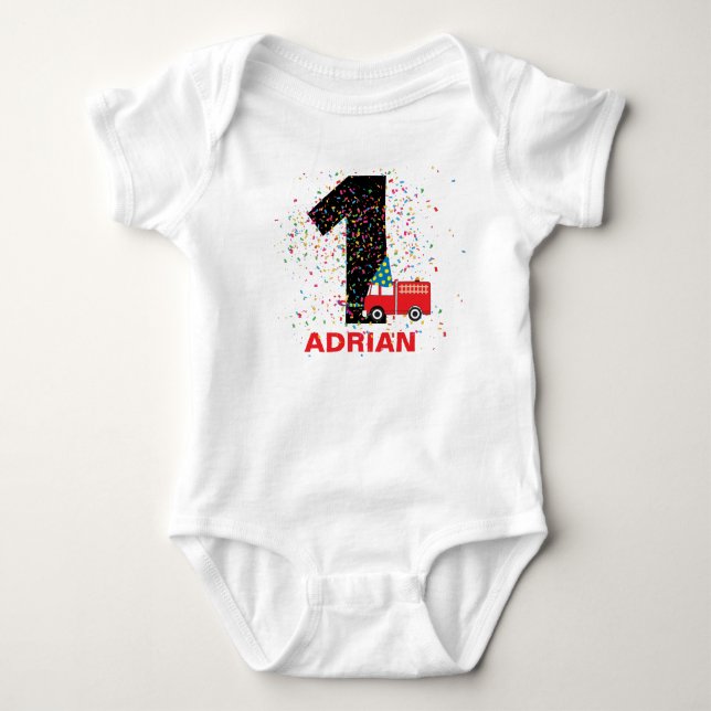 Birthday Party personalisiert Red Fire Truck Baby Strampler (Vorderseite)