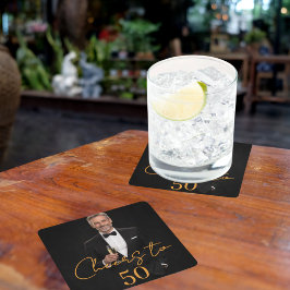 Birthday party photo cheers gold rechteckiger pappuntersetzer