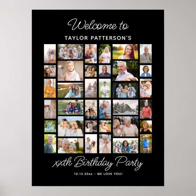 Birthday Party Photo Collage, Simple, Fun Welcome  Poster (Vorne)