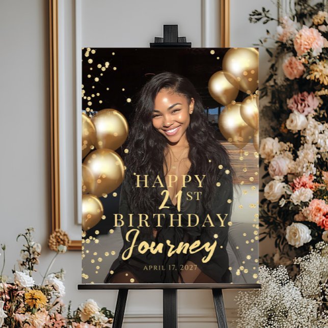 Birthday party photo gold balloons welcome poster (Von Creator hochgeladen)