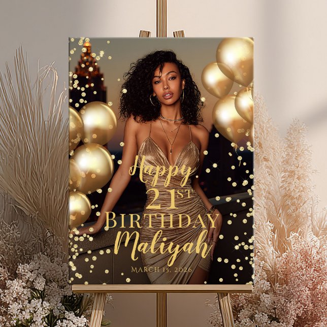 Birthday party photo gold font welcome poster (Von Creator hochgeladen)