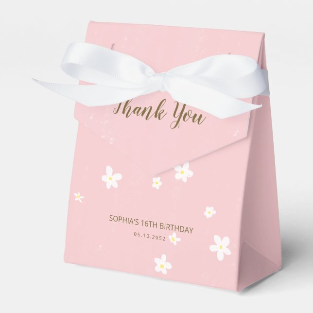 Birthday Party Pink Daisies Sweet Girly Script Geschenkschachtel (Vorderseite)