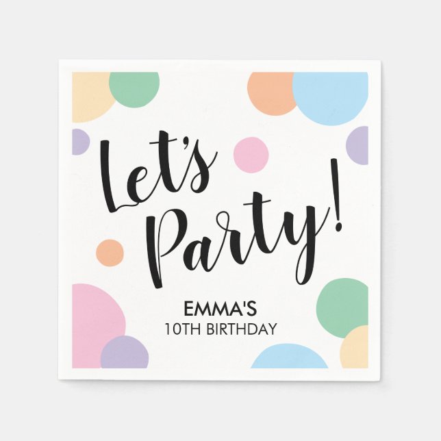 Birthday Party Rainbow Confetti Ballon Dots Serviette (Vorderseite)