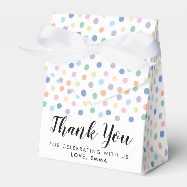 Birthday Party Rainbow Dots Confetti Kinder Name Geschenkschachtel (Vorderseite)