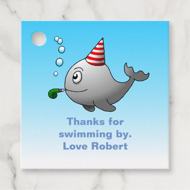 Birthday Party ready Whale Geschenkanhänger (Vorderseite)