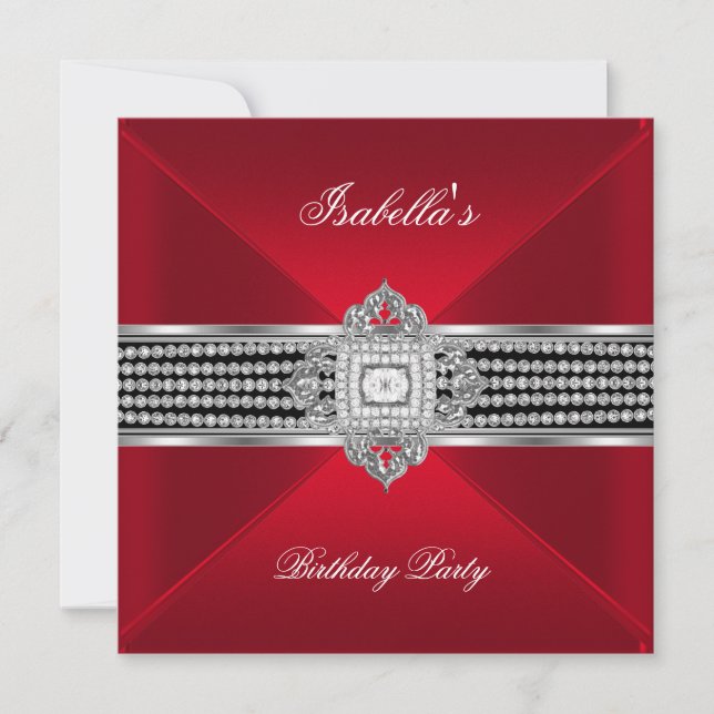 Birthday Party Red Black Diamond Jewels Einladung (Vorderseite)