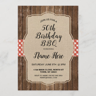 Birthday Party Red Gingham Burlap GRILLEN Invite Einladung