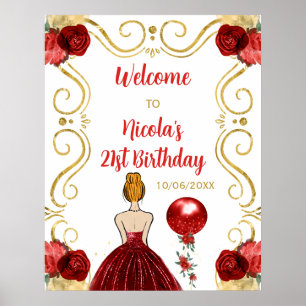 Birthday Party Red Hair Princess Red Willkommen Poster