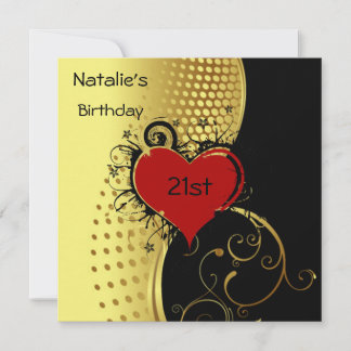 Birthday Party Red Heart Gold und Black Einladung