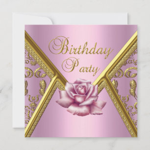 Birthday Party Rosa Damask Gold Image Einladung