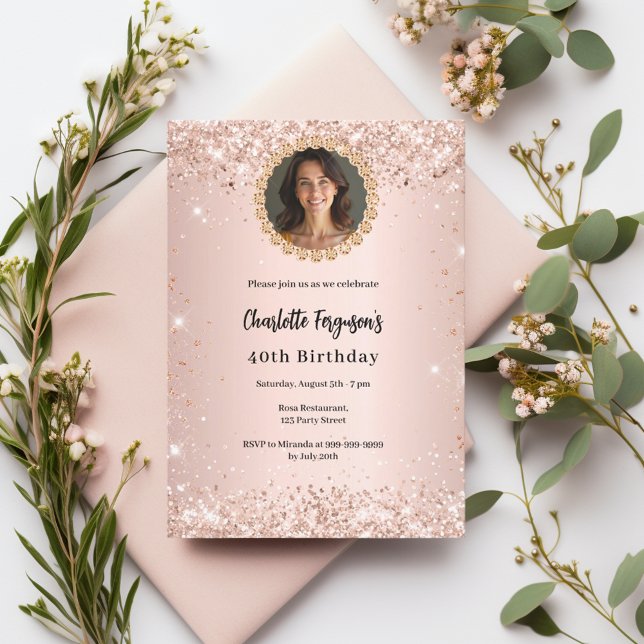 Birthday party rose gold diamond photo einladung (Von Creator hochgeladen)
