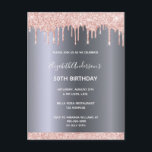 Birthday party rose gold glitter drips invitation postkarte<br><div class="desc">A modern, stylish and glamorous invitation for a 50th (or any age) birthday party. A faux silver metallic looking background with an elegant faux rose gold glitter drip, paint drip look. The name is written with a modern white hand lettered style script. Templates for your party details. Tip: If you...</div>