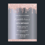 Birthday party rose gold glitter drips invitation postkarte<br><div class="desc">A modern, stylish and glamorous invitation for a 50th (or any age) birthday party. A faux silver metallic looking background with an elegant faux rose gold glitter drip, paint drip look. The name is written with a modern white hand lettered style script. Templates for your party details. Tip: If you...</div>