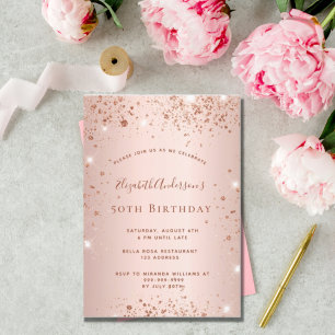 Birthday Party Rose Goldblüte Glitzer Funkeln Einladung