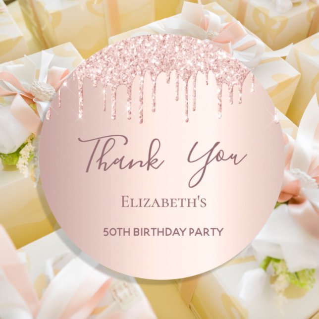 Birthday Party Rosen gold pink Glitzer Vielen Dank Runder Aufkleber (Von Creator hochgeladen)