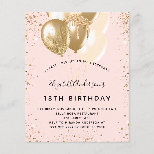 Birthday Party Roush Gold Glitzer Ballons Budget Flyer (Vorne)