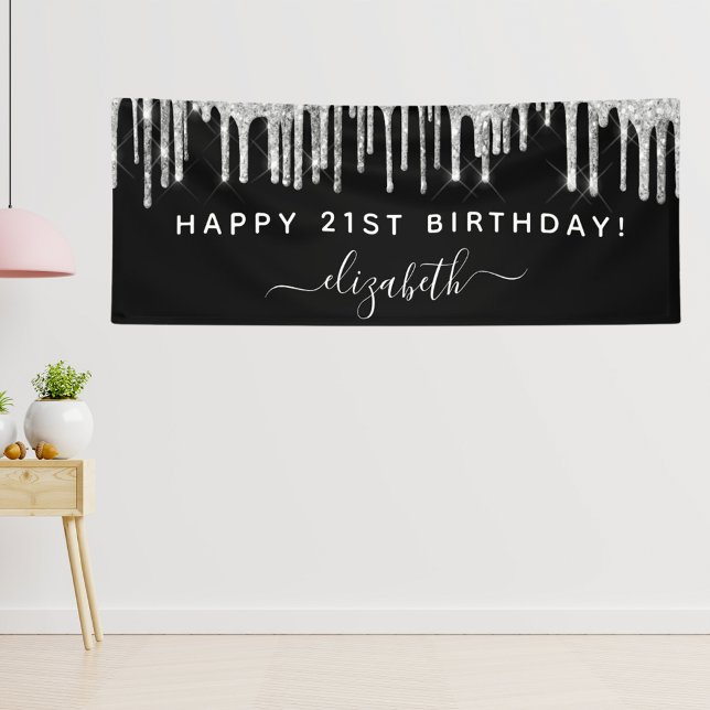 Birthday Party Schwarz-Silber-Glitzer Funkelglasur Banner (Von Creator hochgeladen)
