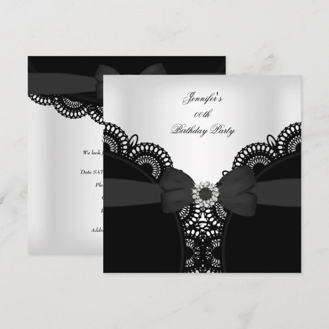 Birthday Party Schwarz-weiß Lace Diamond Top Einladung (Vorne/Hinten)