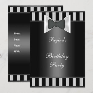 Birthday Party Schwarz-weiß Strip Bow Krawatte Einladung