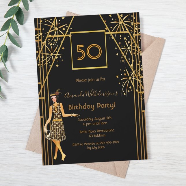 Birthday Party schwarzes Gold im Stil der 1920er J Einladung (Von Creator hochgeladen)