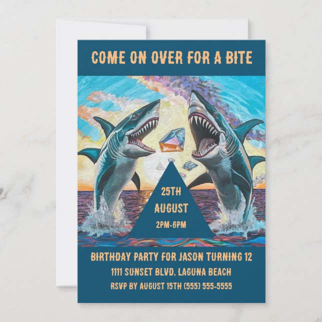 Birthday Party-Shark Chomp Shiny Gems- Einladung (Vorderseite)