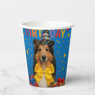 Birthday Party Sheltie Pappbecher