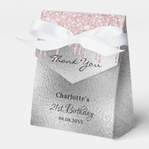 Birthday Party Silber Glitzer Tropfen Rosa Danke Geschenkschachtel