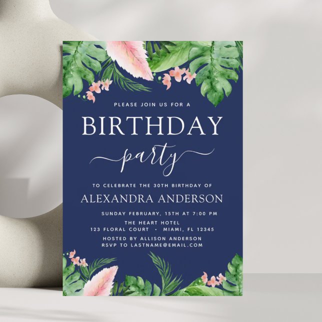 Birthday Party Tropical Palm Floral Wasserfarbe Einladung (Von Creator hochgeladen)