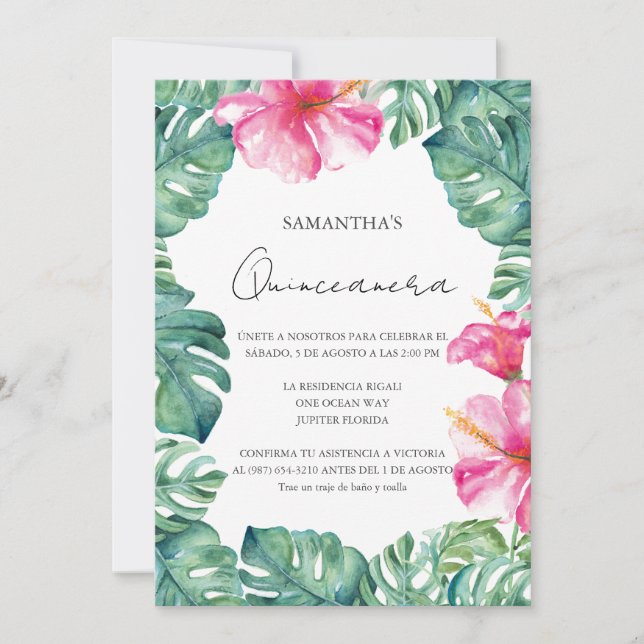 Birthday Party Tropical Theme Quinceanera Einladung (Vorderseite)