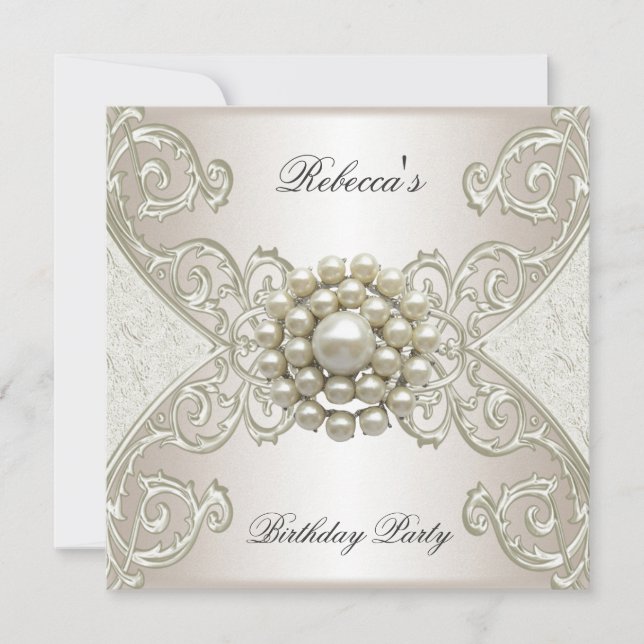 Birthday Party White Cream Pearl Einladung (Vorderseite)
