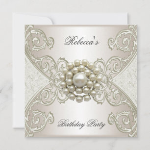 Birthday Party White Cream Pearl Einladung