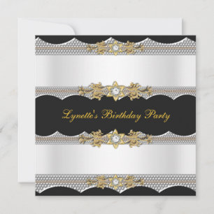 Birthday Party White Gold Black Silver Diamond Einladung