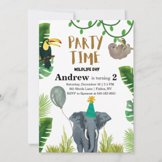 Birthday party wildlife jungle animals  einladung