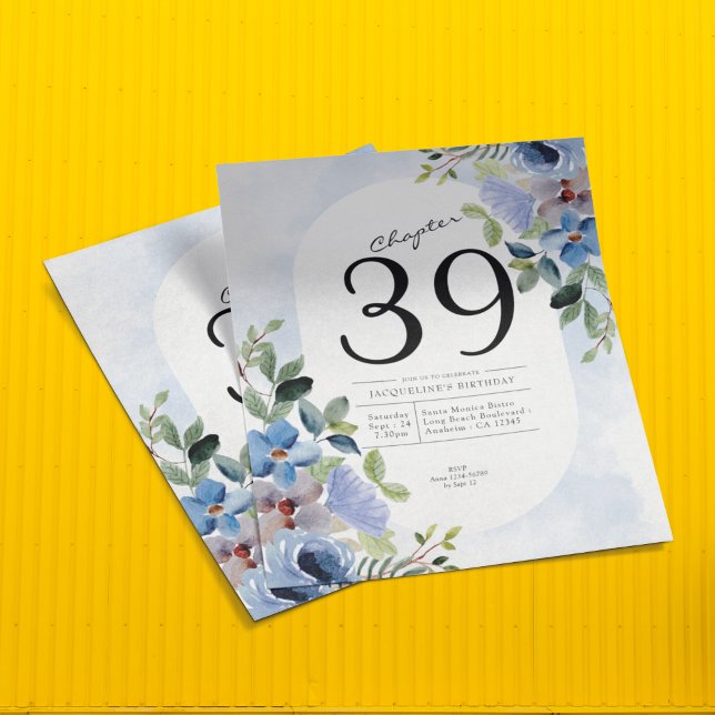 Birthday Pastel Blue Floral Einladung Flyer (Von Creator hochgeladen)