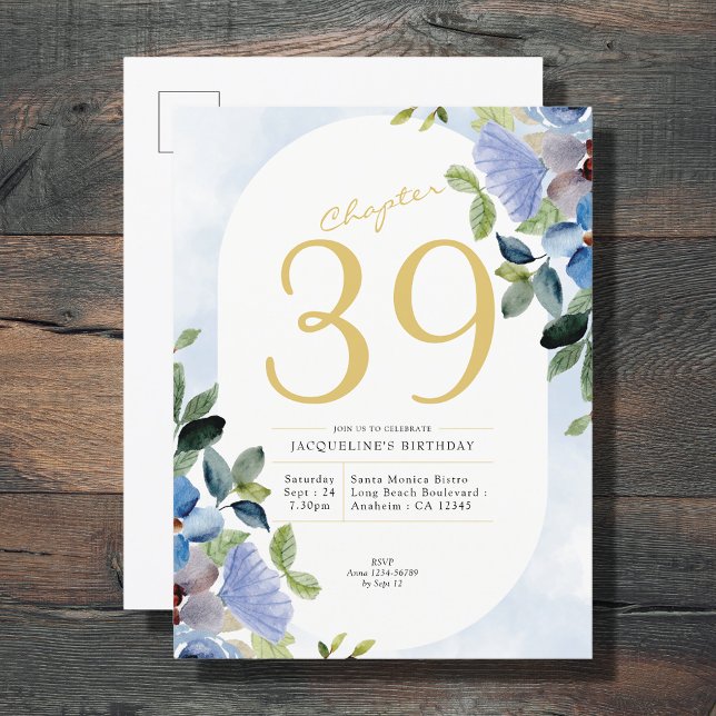 Birthday Pastel Blue Floral Einladungspostkarte (Von Creator hochgeladen)