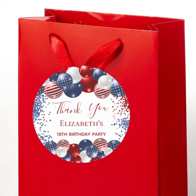 Birthday patriotic USA Rot-Weiß-Flagge Runder Aufkleber (Von Creator hochgeladen)