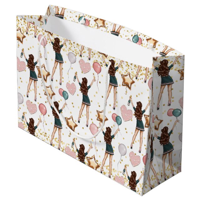 Birthday Pattern  Große Geschenktüte (Rückseite Schrägansicht)