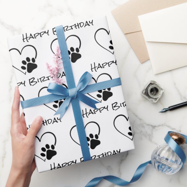 Birthday Paw Print mit Herz Geschenkpapier (Schenken)