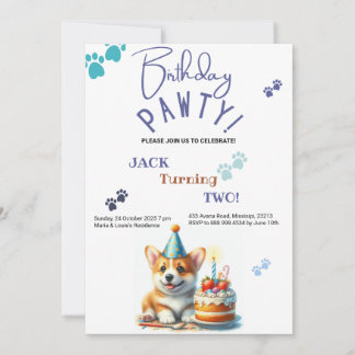 Birthday Pawty Welsh Corgi Hund individuell Geburt Einladung