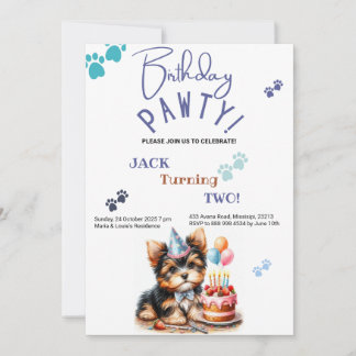 Birthday Pawty Yorkshire Terrier Dog Birthday Einladung