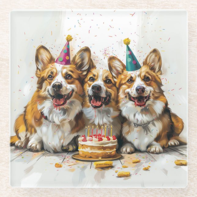 Birthday Pembroke Welsh Corgi Hunde Glasuntersetzer (Vorderseite)