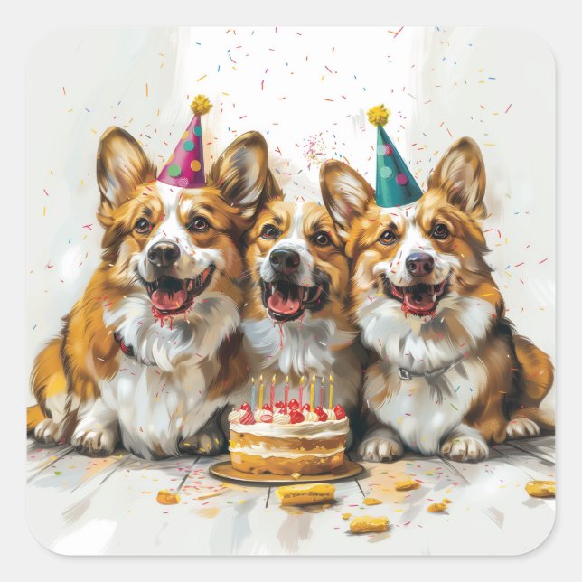 Birthday Pembroke Welsh Corgi Hunde Quadratischer Aufkleber (Vorderseite)