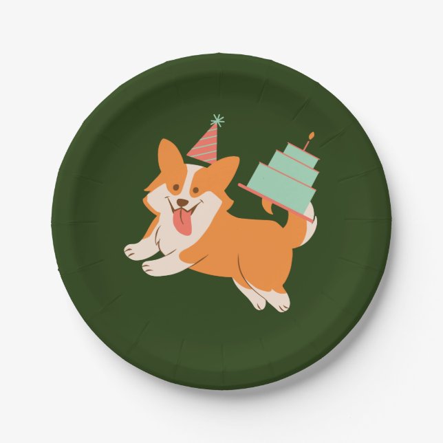 Birthday Pembroke Welsh Corgi Pappteller (Vorderseite)