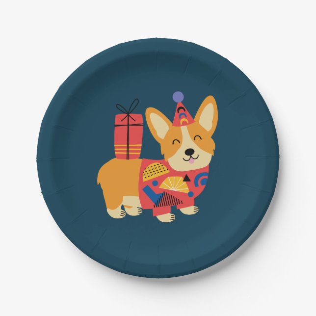 Birthday Pembroke Welsh Corgi Pappteller (Vorderseite)